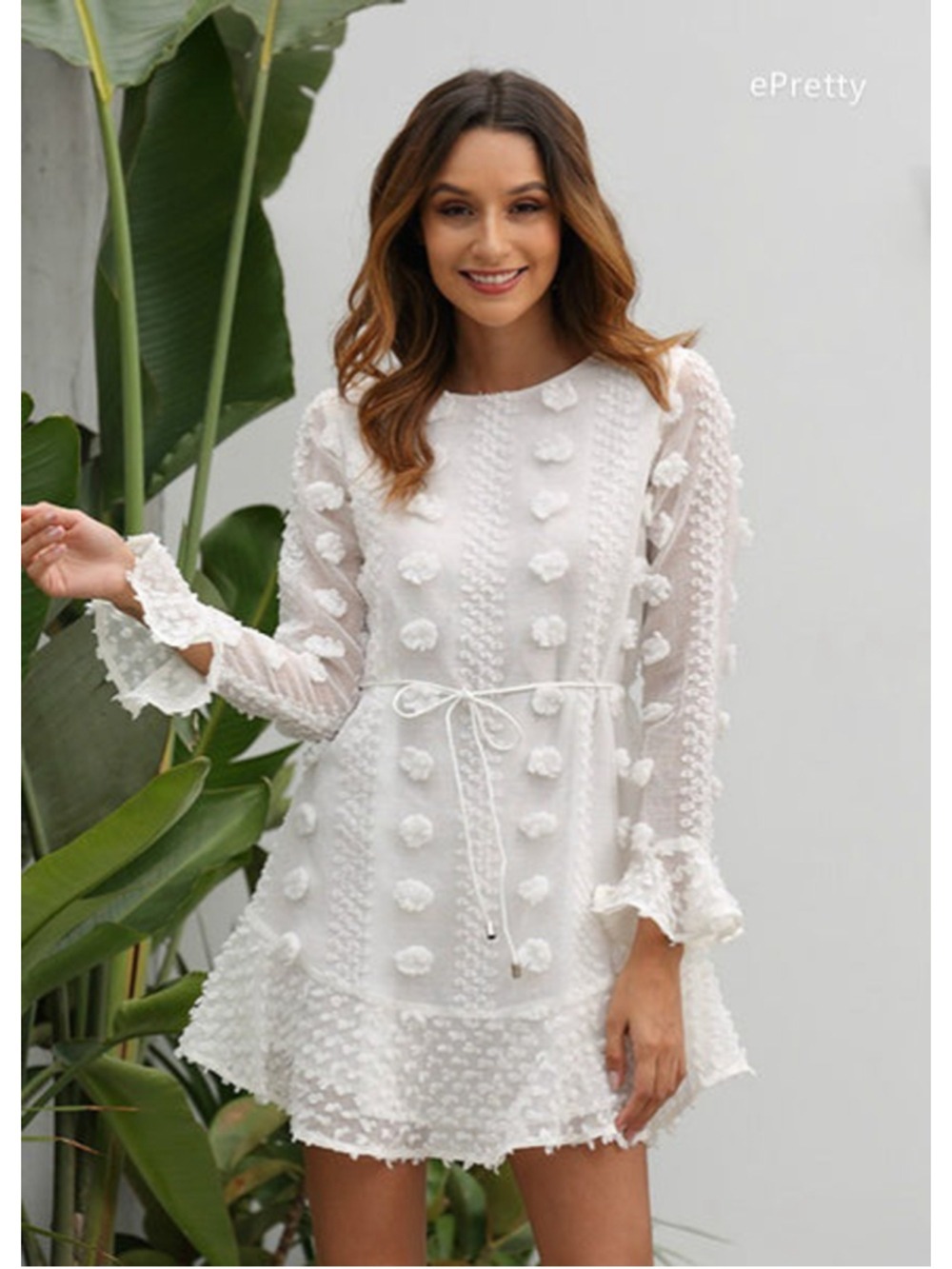 Saints & Secrets Beige Long Sleeve Dress with Pom Poms Size M - Picture 10 of 13